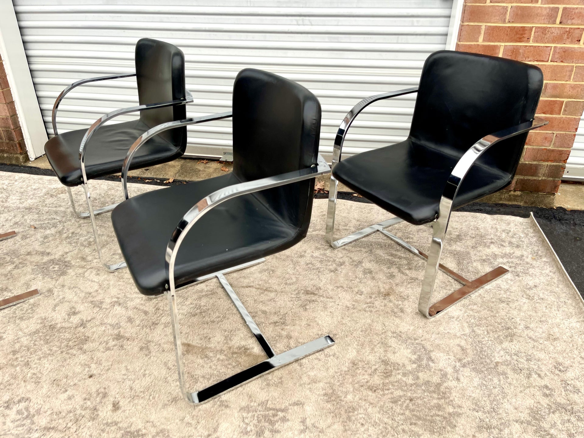 Knoll Brno Style Leather and Chrome Chairs
