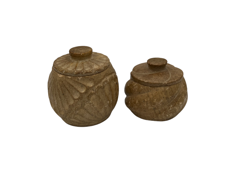 Vintage Hand Carved Stone Lidded Jars