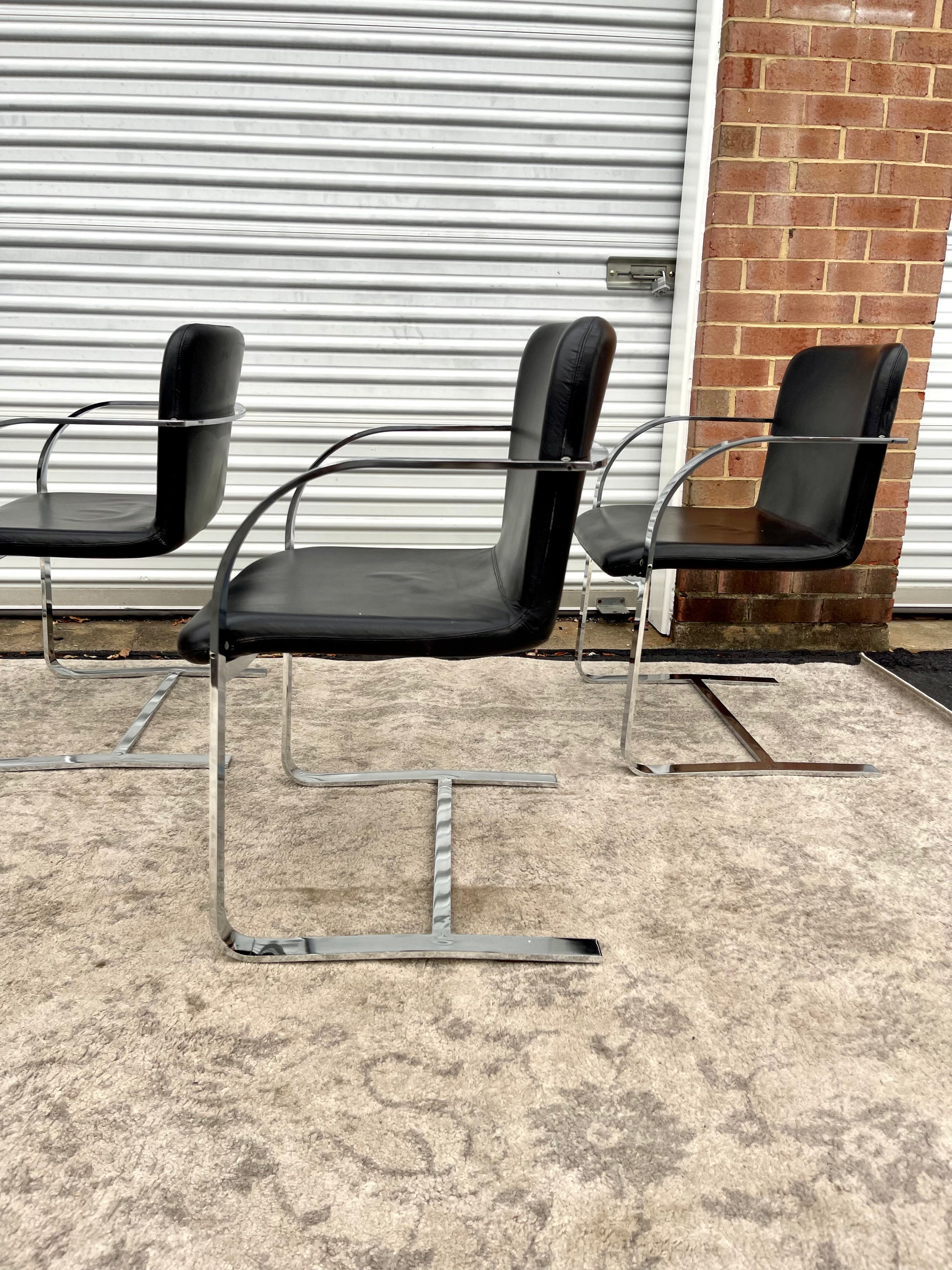Knoll Brno Style Leather and Chrome Chairs