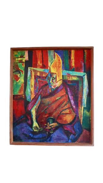 Weamann Mid Century Oil on Canvas Tibetan Monk Painting