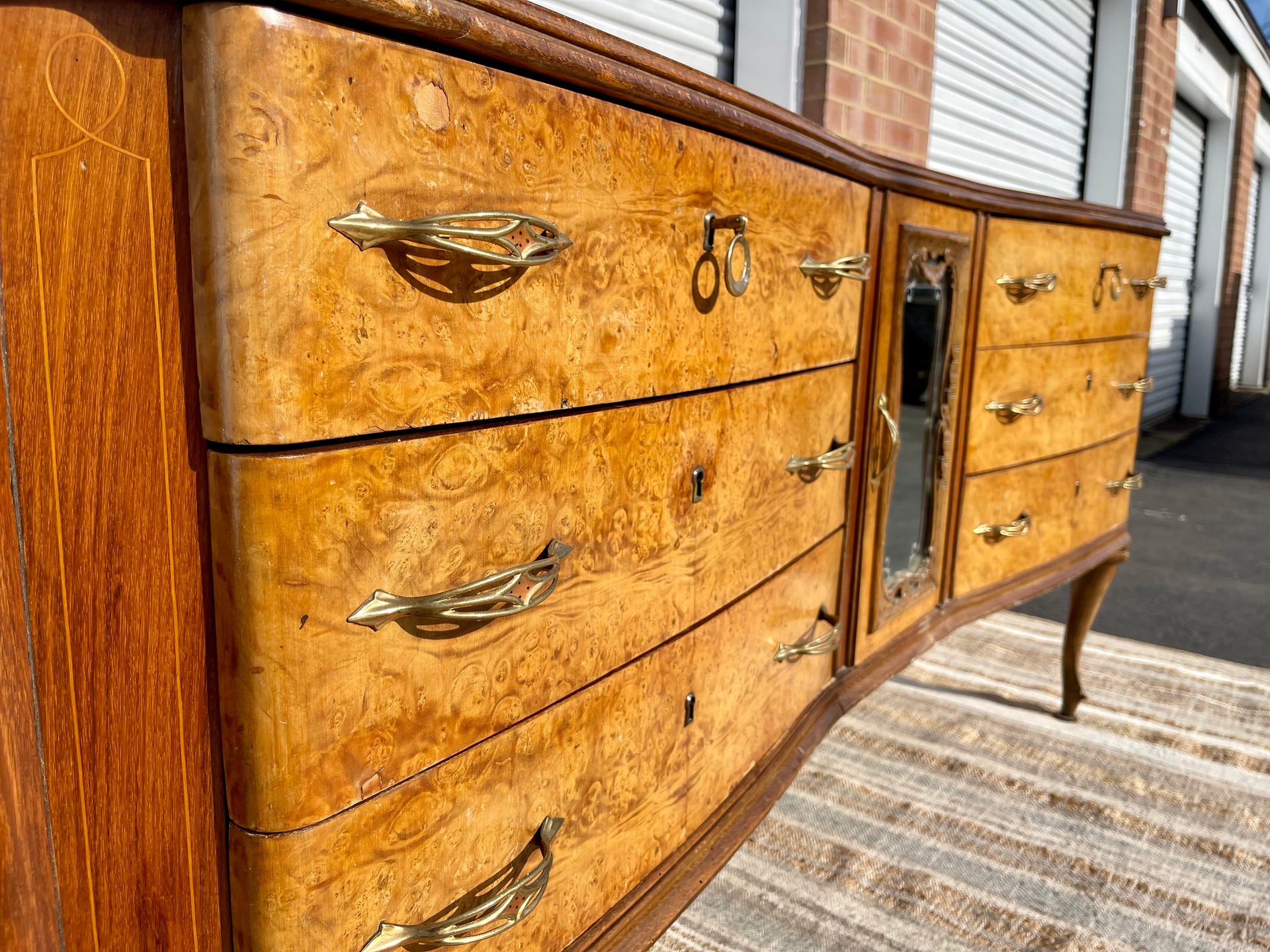 Baroque Antique Italian Burled Walnut Sideboard