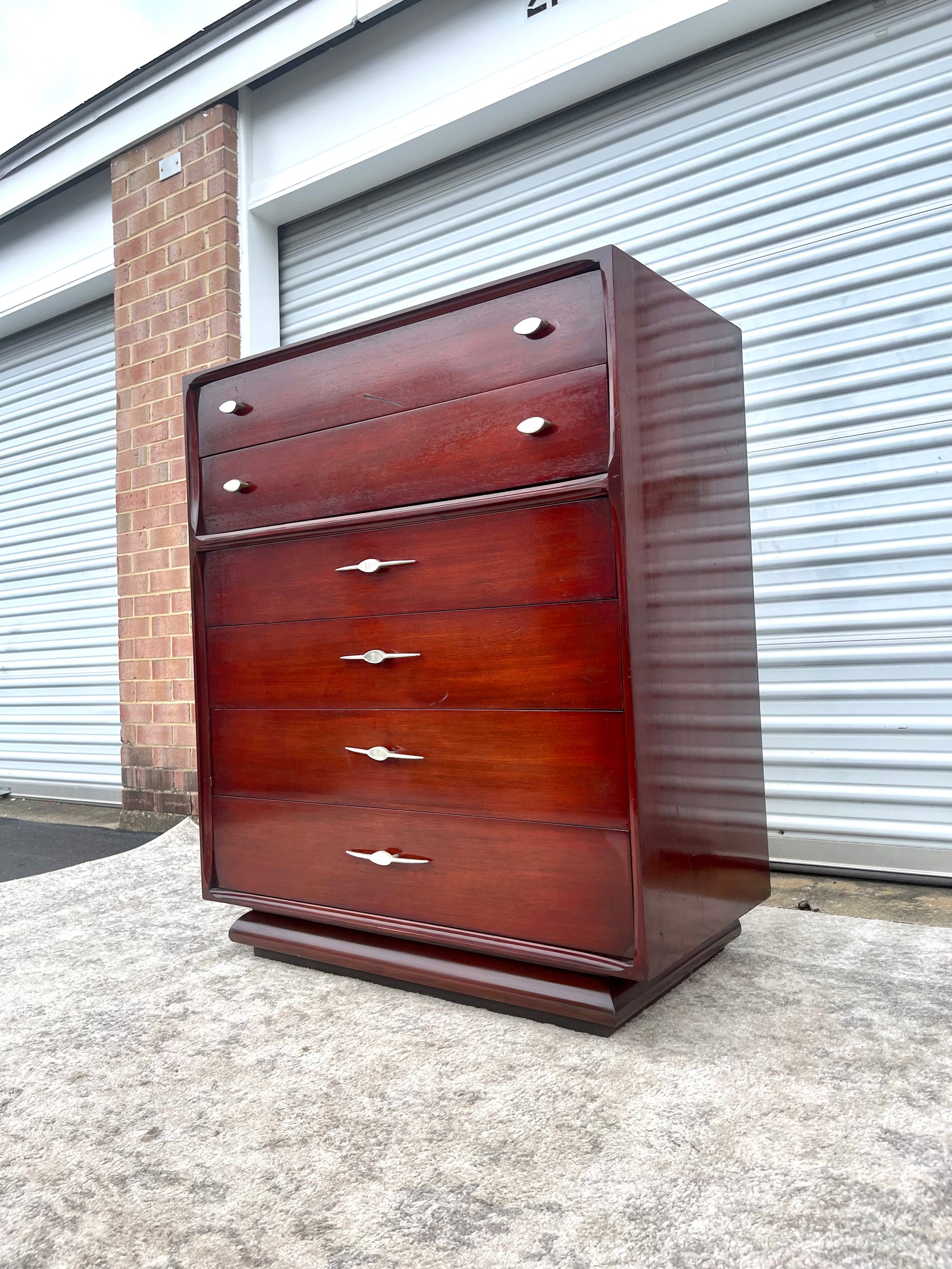 Mid Century Red Tallboy Dresser