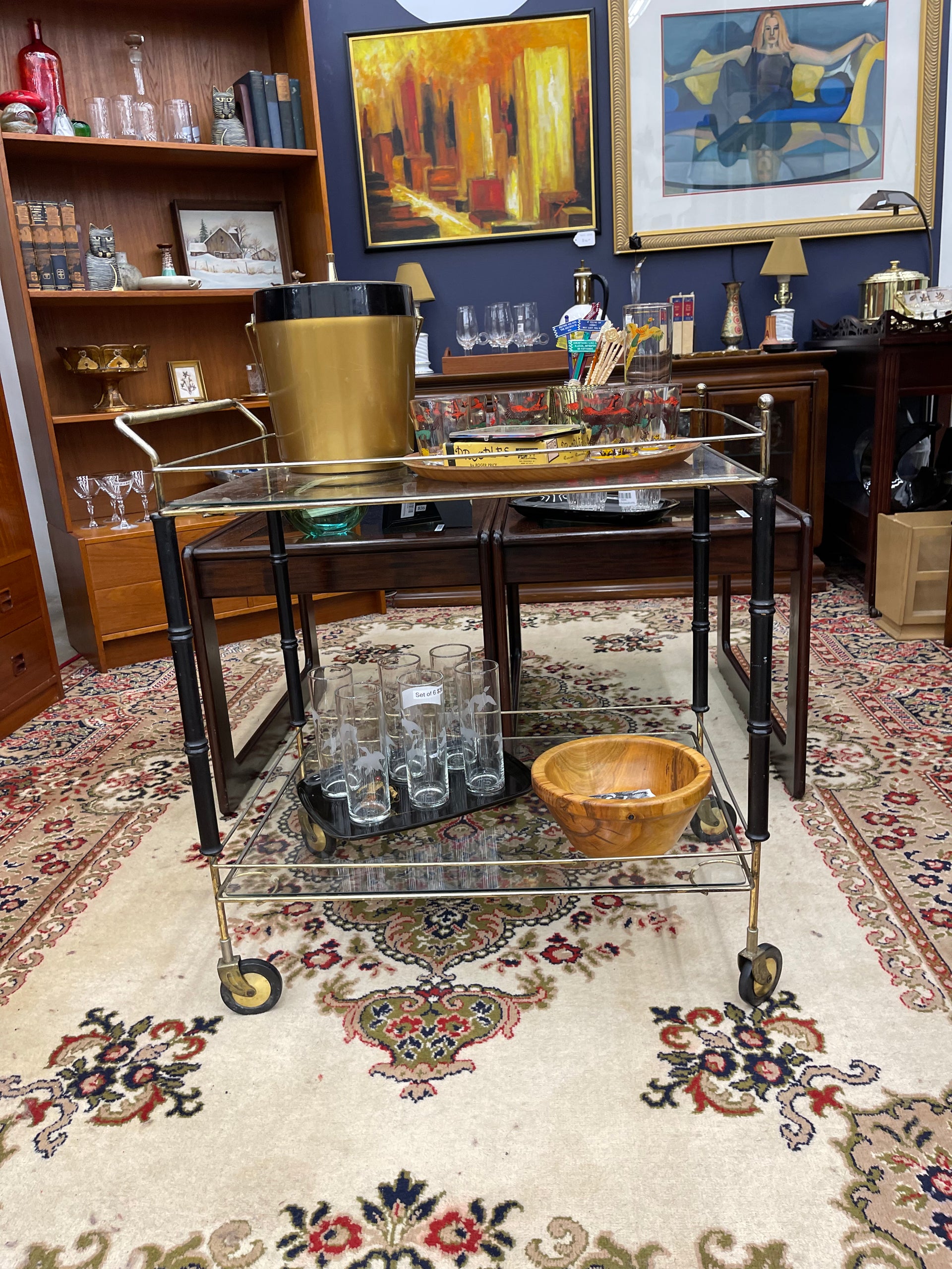 Vintage Bamboo Bar Cart