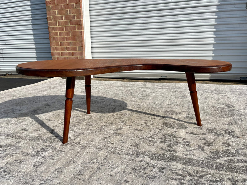 Mid Century Modern Refinished Kidney Shaped Coffee Table