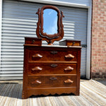 Victorian Eastlake Chest of Drawers with Marble Top and Mirror