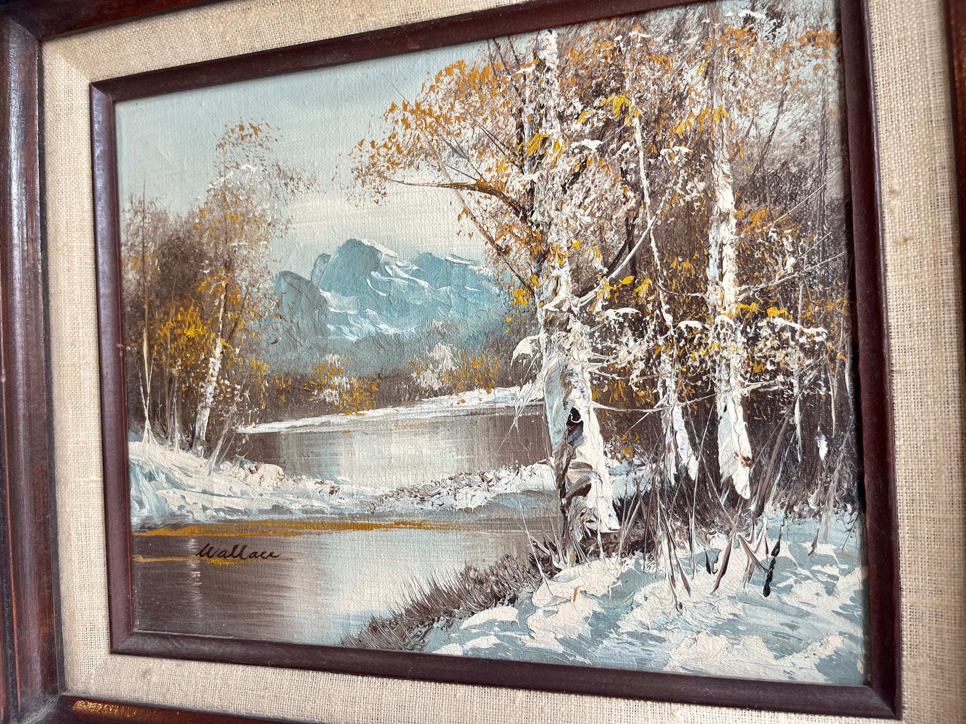 Mid Century Modern Oil on Canvas Landscape signed Wallace