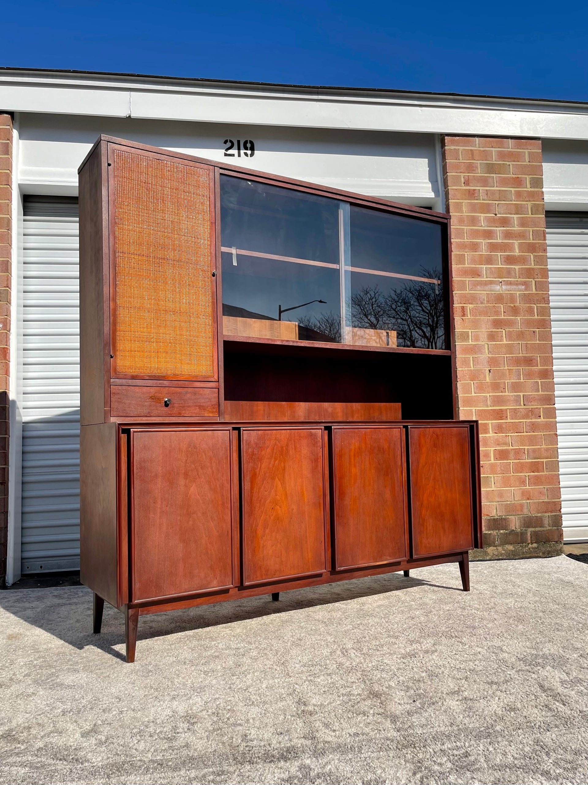 American of Martinsville Caned Front Credenza and Hutch