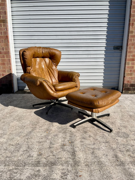 Charlton Century 21 Vintage Lounger Chair and Ottoman Magpie