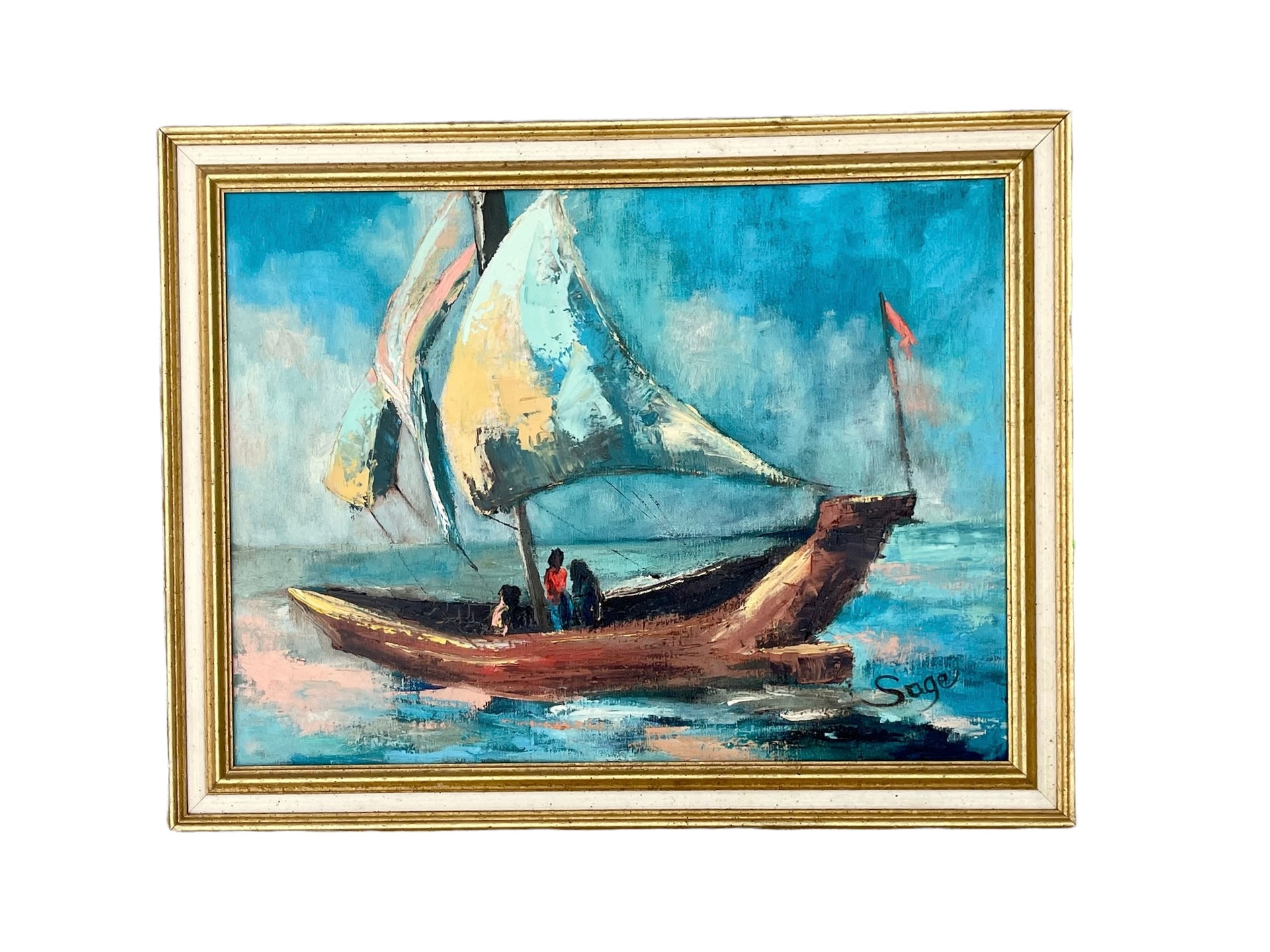 Sage 1970 Oil on Canvas Sailboat Painting