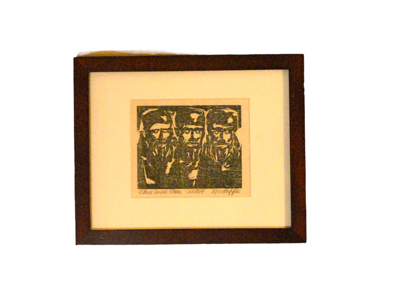 Tuffli Three Wise Men Signed Woodblock Print (Brown Frame)
