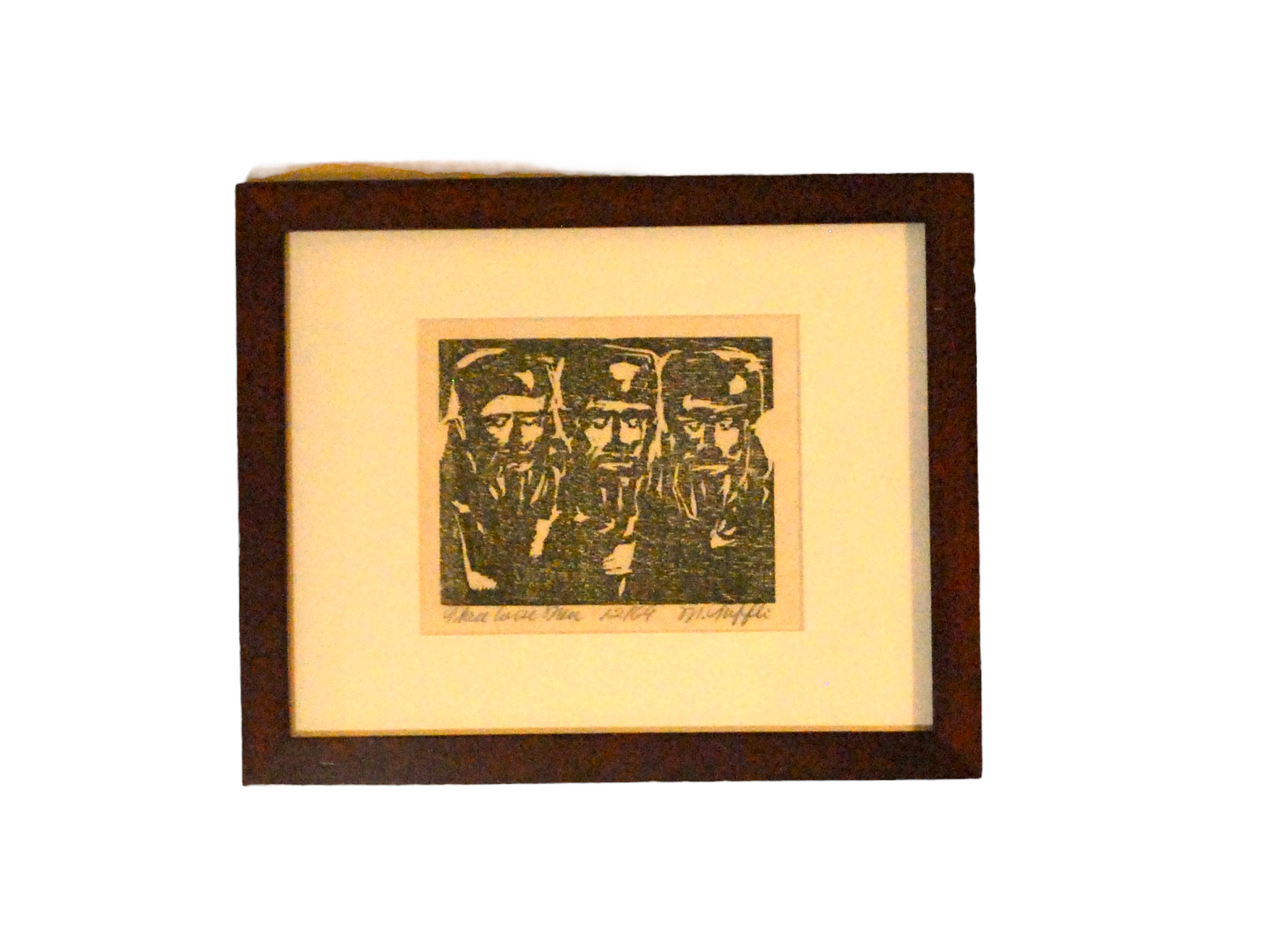 Tuffli Three Wise Men Signed Woodblock Print (Brown Frame)