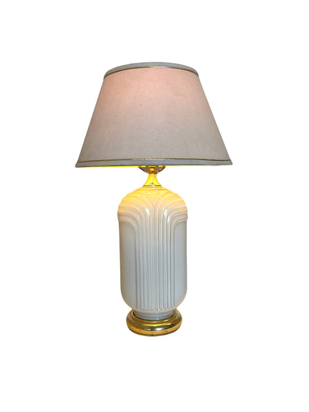 Art Deco Revival White Glass and Brass Table Lamp