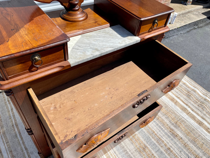 Victorian Eastlake Chest of Drawers with Marble Top and Mirror