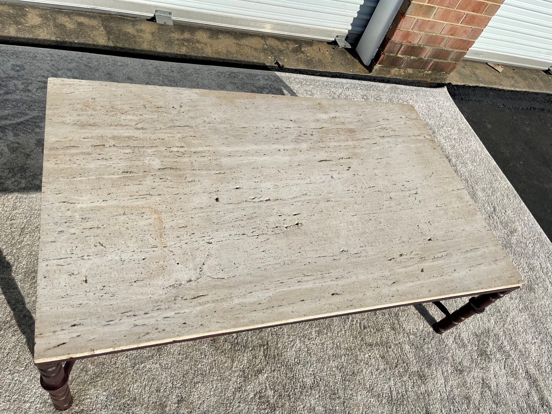 Travertine and Iron Coffee Table