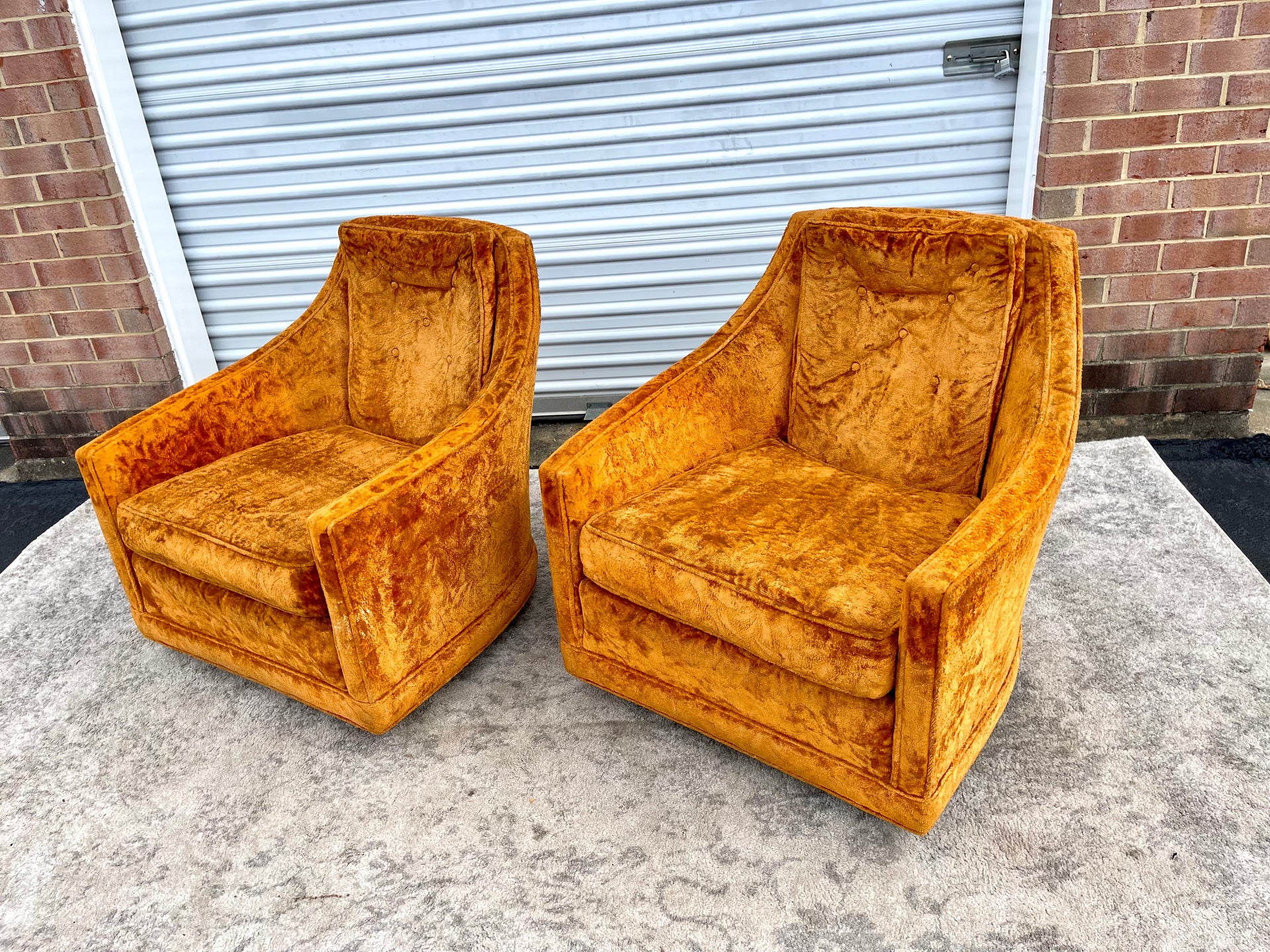 California Furniture Mfg. Co. Crushed Velvet Orange Club Chairs