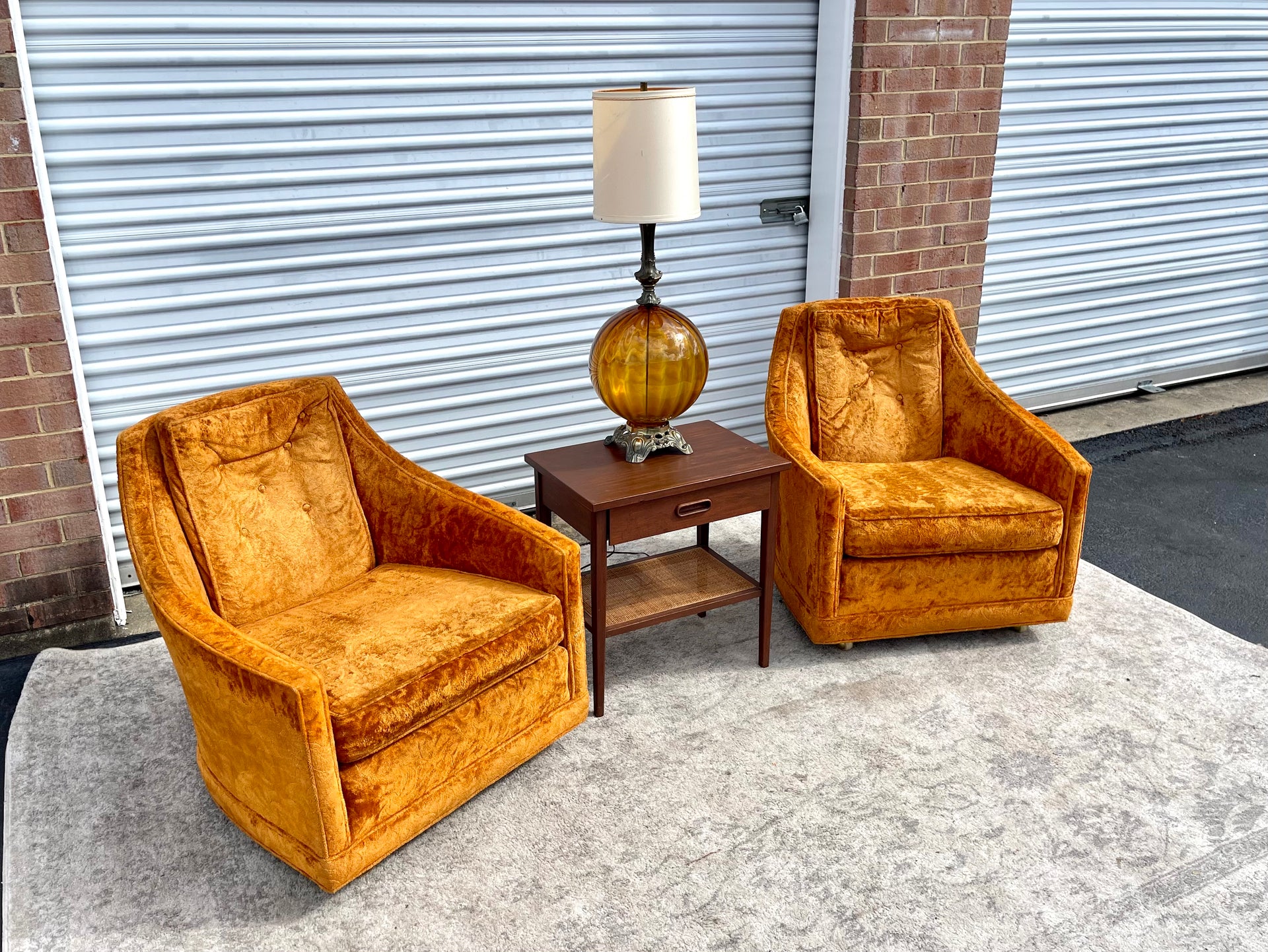California Furniture Mfg. Co. Crushed Velvet Orange Club Chairs