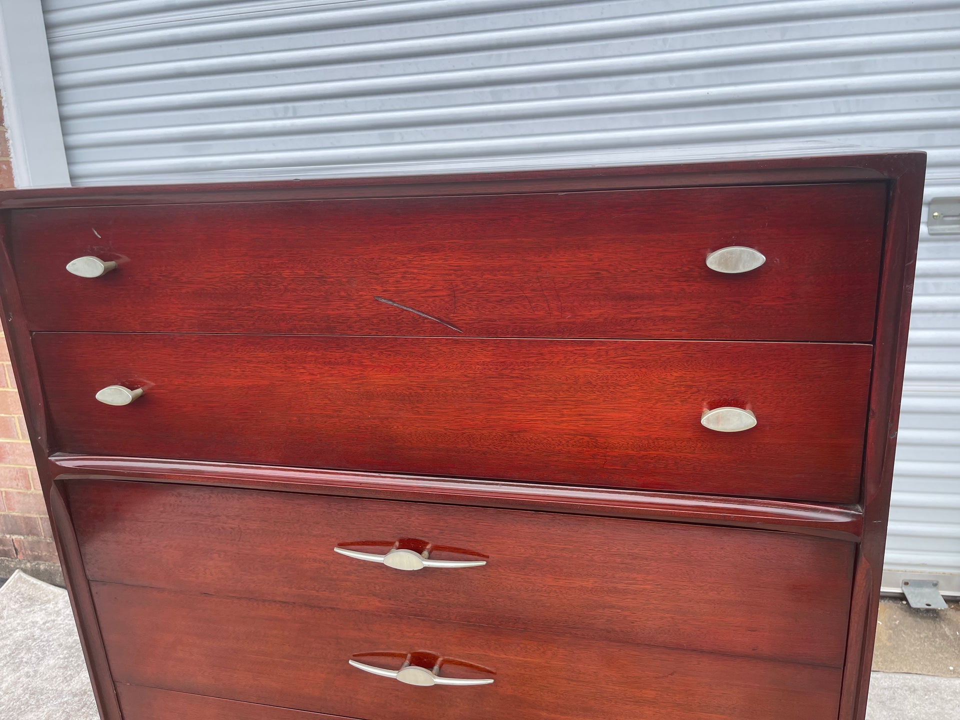Mid Century Red Tallboy Dresser