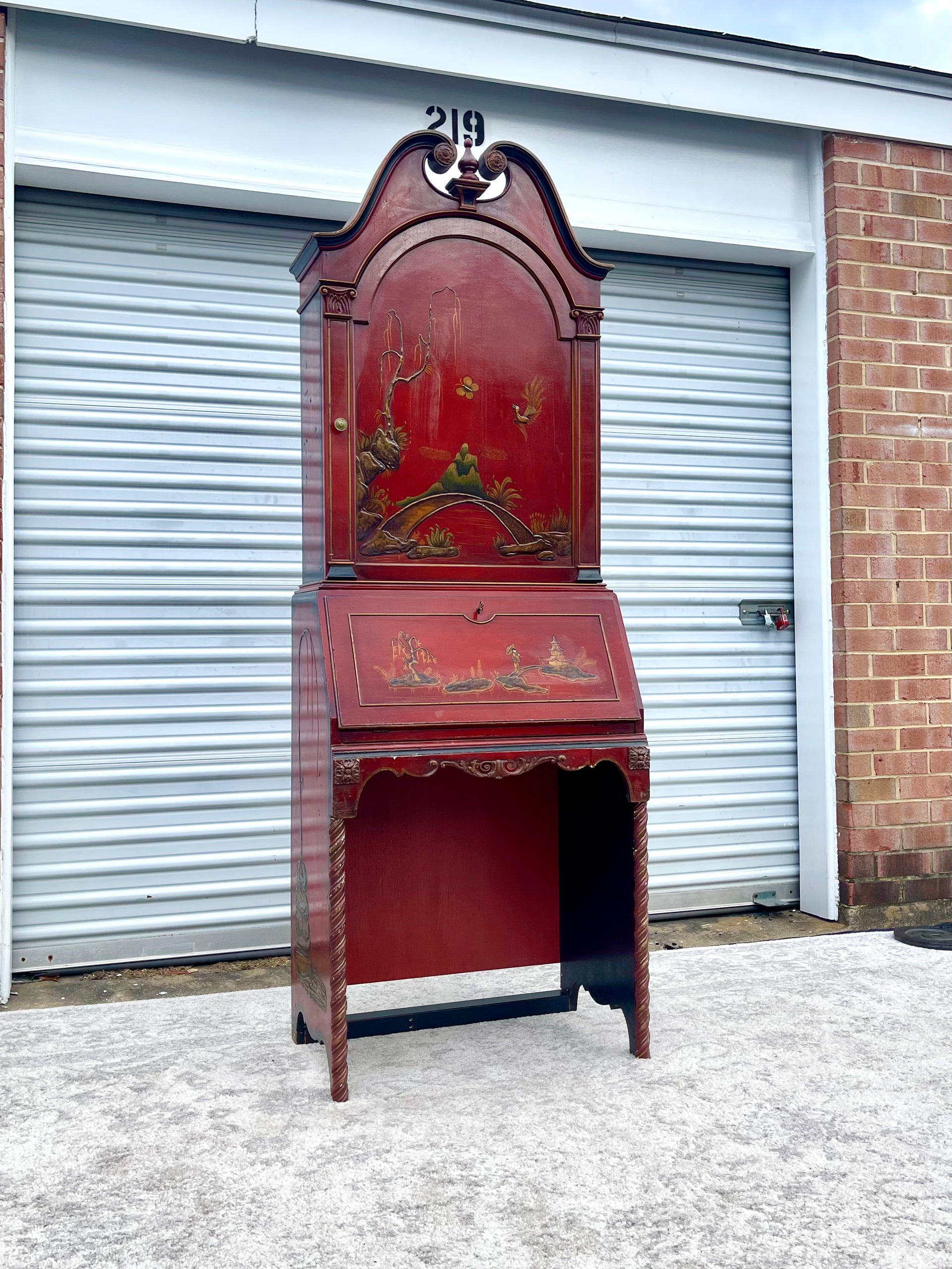 Antique Union Furniture Company Red Chinoiserie Secretary