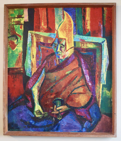 Weamann Mid Century Oil on Canvas Tibetan Monk Painting