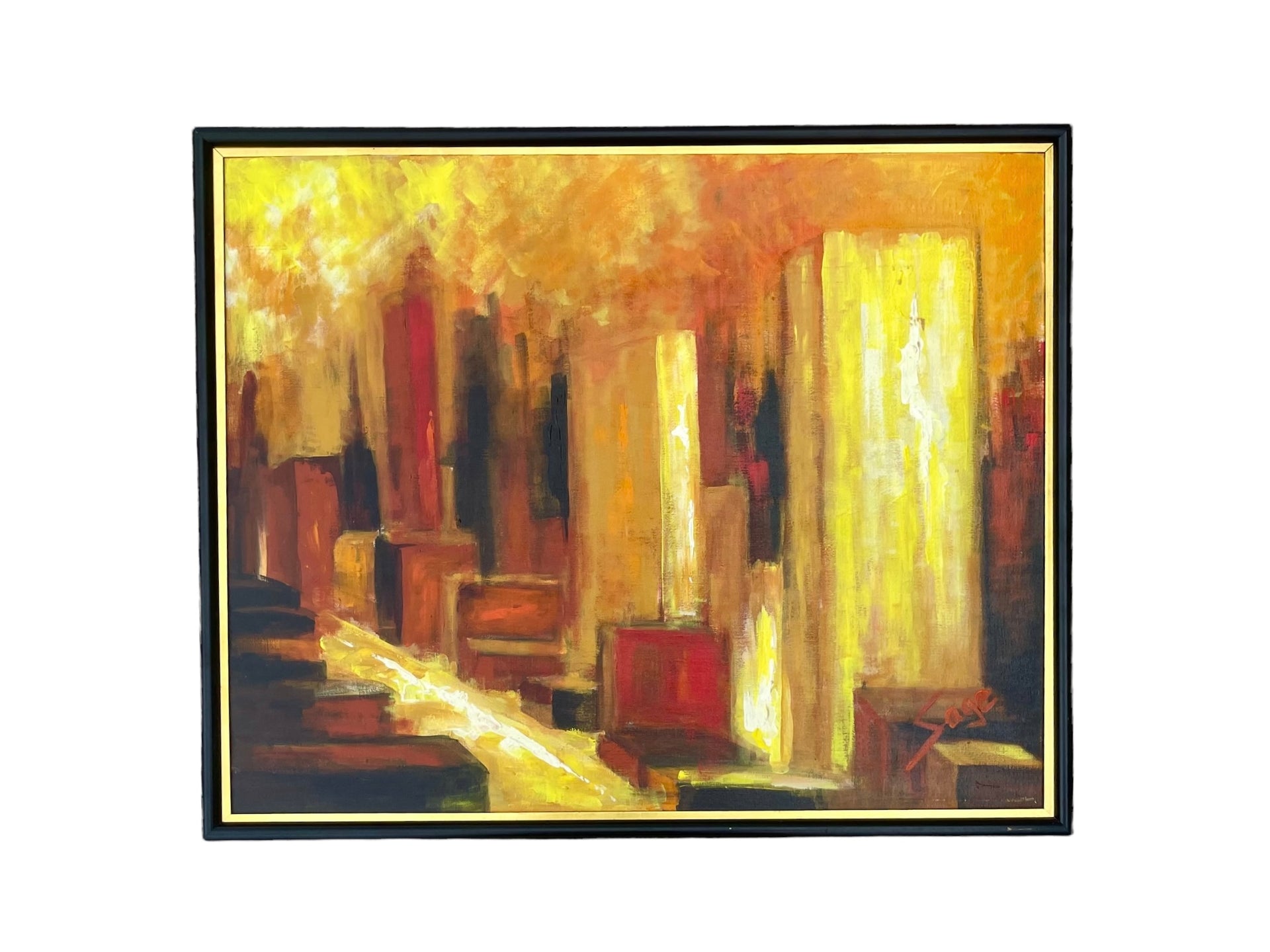 Sage Red Mid Century Cityscape