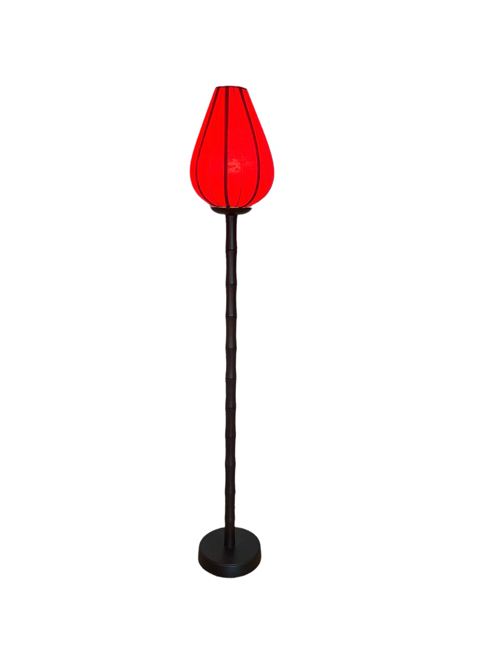 Chinese Lotus Floor Lamp with Red Shade