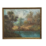 Vintage Oil on Canvas Couple at the River