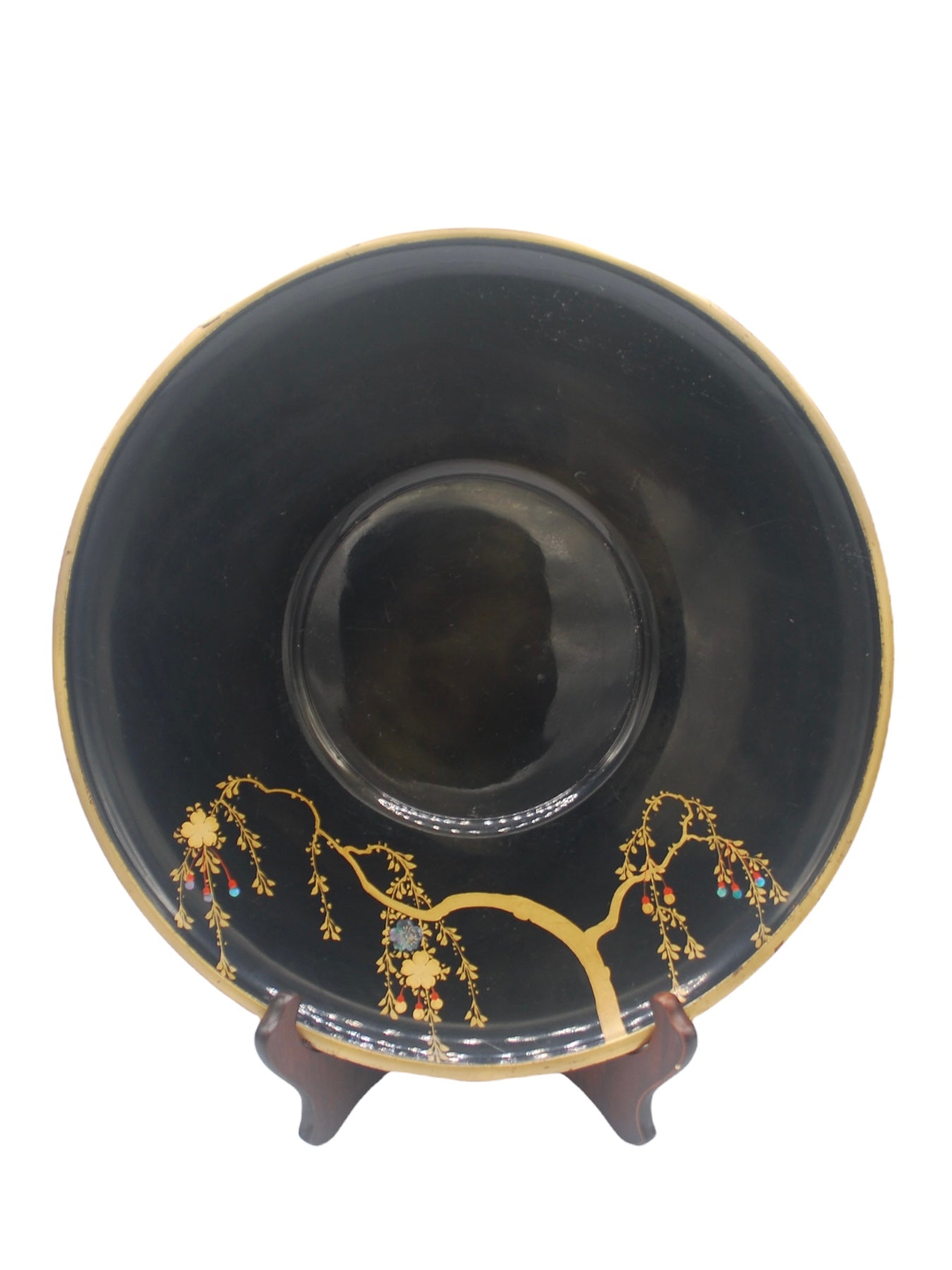 Japanese Hand Painted Black and Gold Wood Lacquer Bowl Set