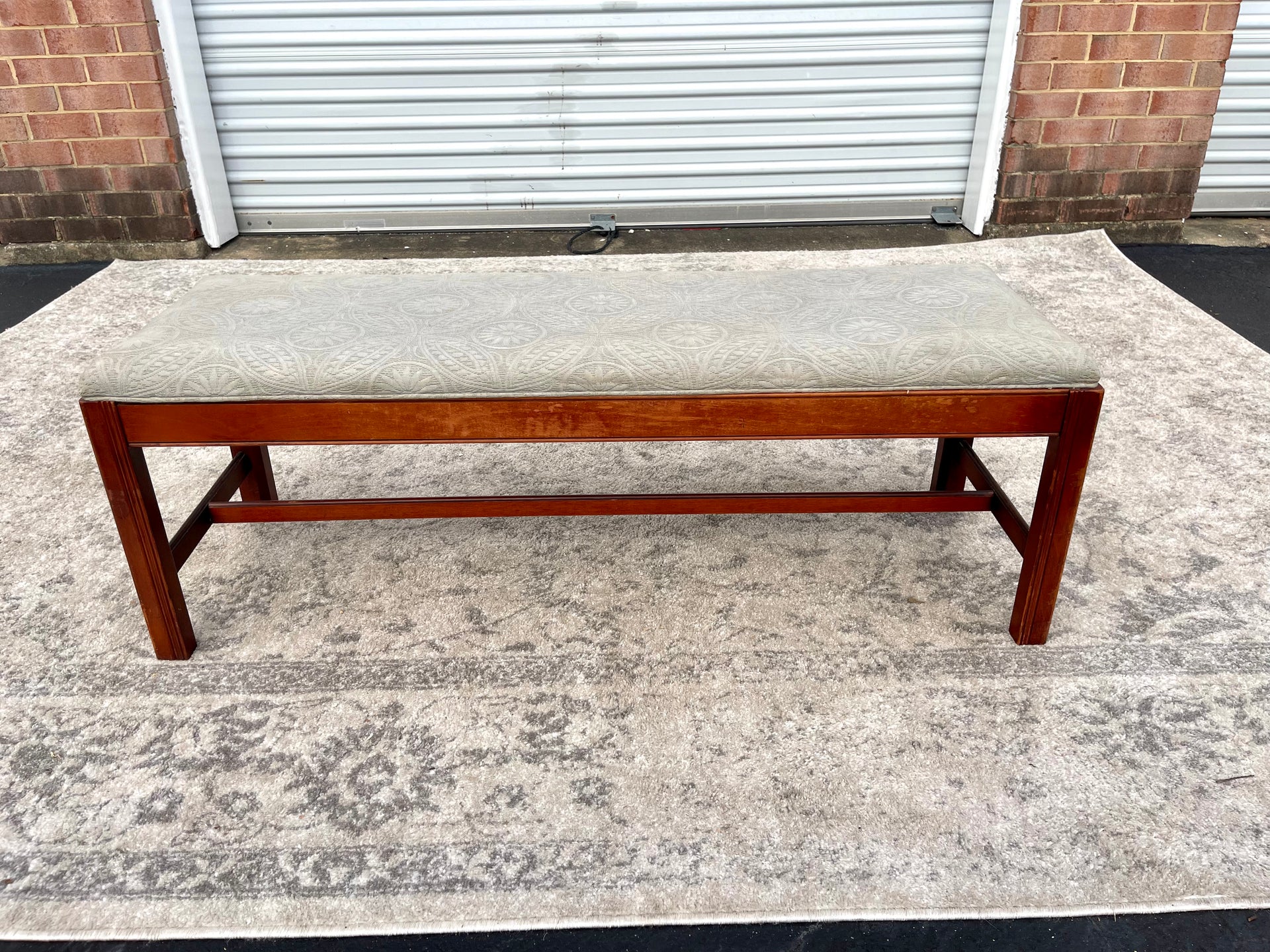 Vintage Light Green Upholstered Bench