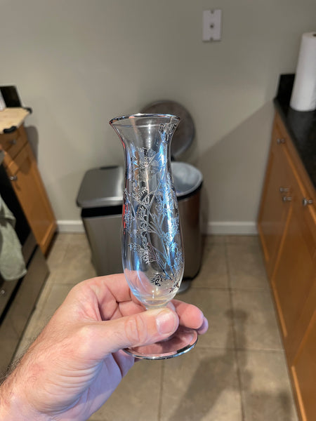 Silver overlaid glass vase