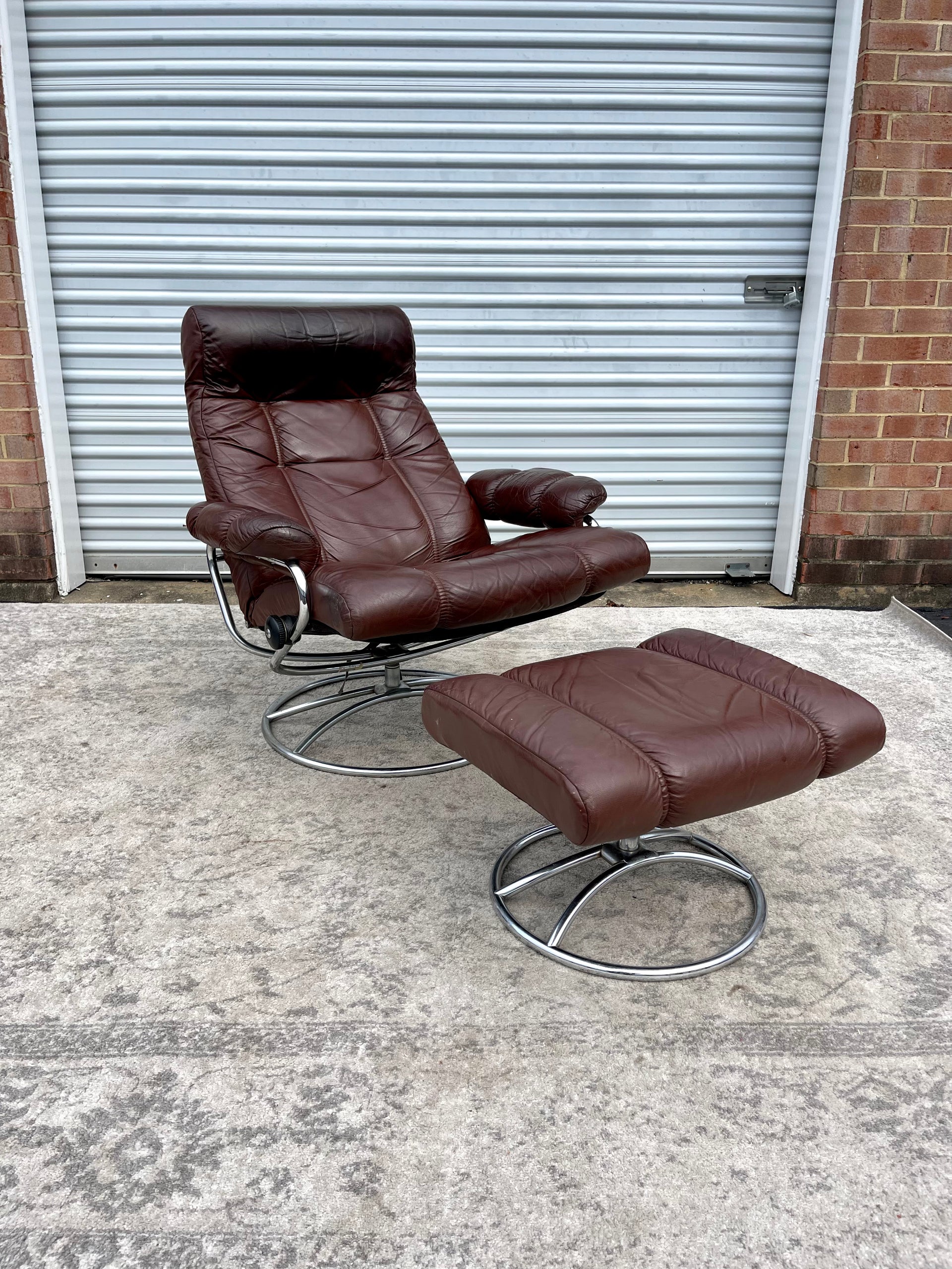 Vintage Ekornes Stressless Recliner Chair and Ottoman