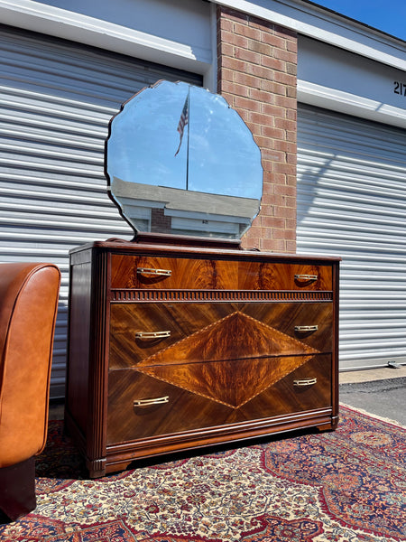 Art Deco Lowboy Dresser with Mirror