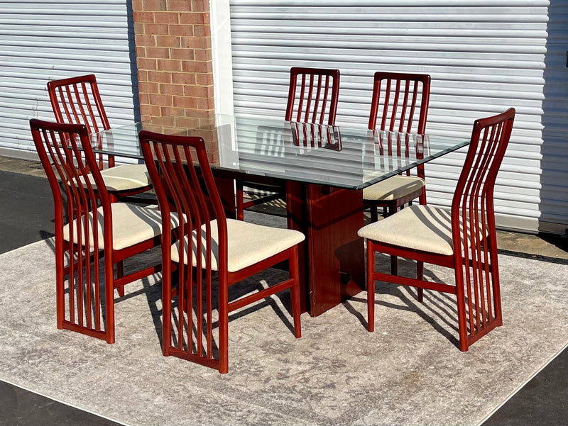 Danish Modern Rosewood and Glass Dining Table