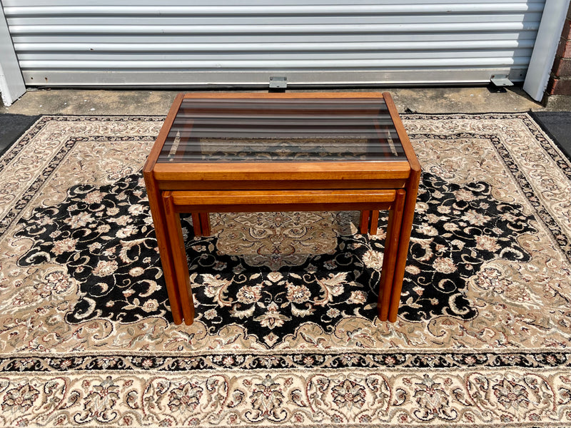 Danish Modern Teak Smoked Glass Nesting Tables