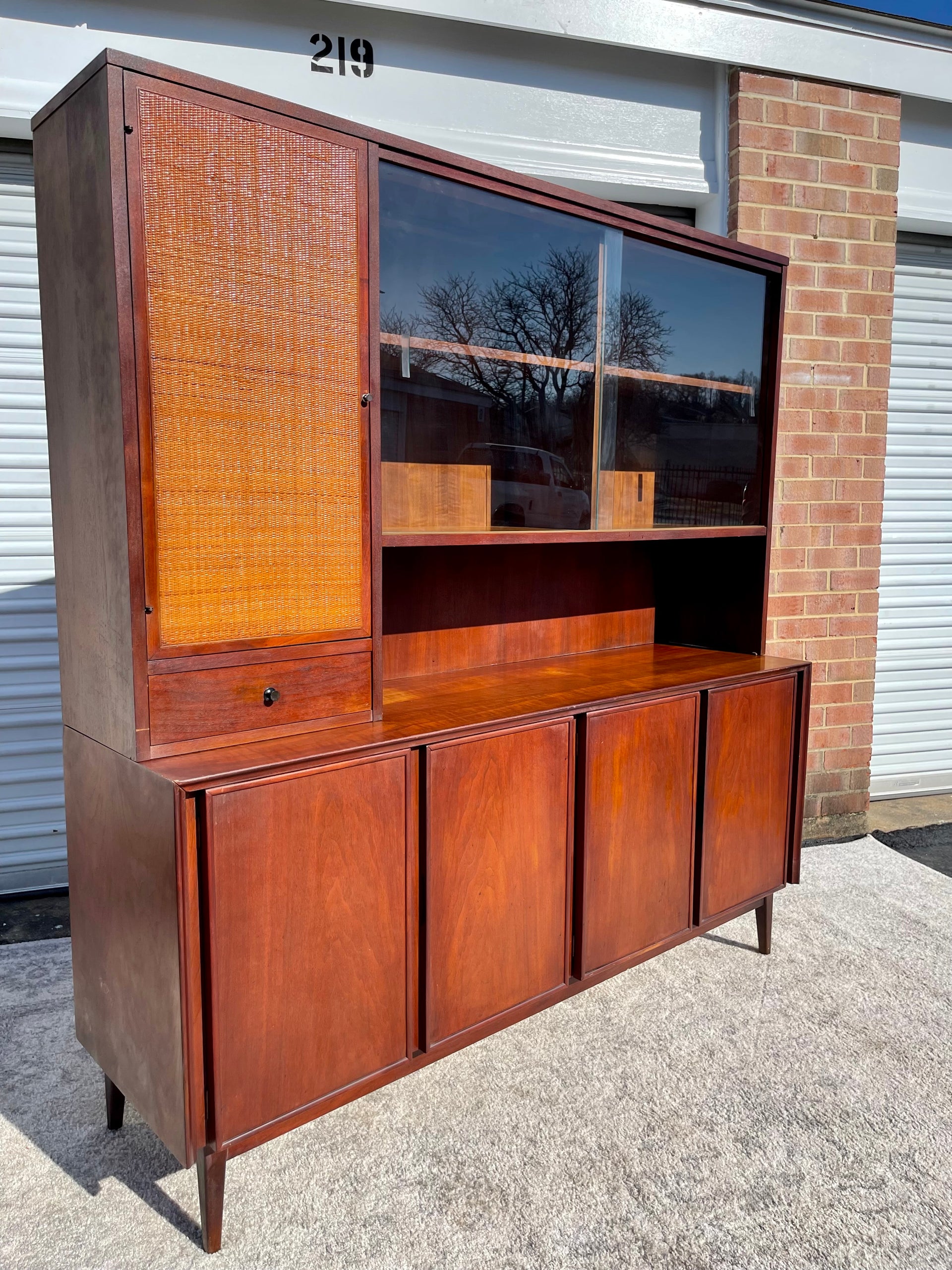 American of Martinsville Caned Front Credenza and Hutch