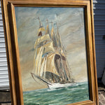 Vintage Sailboat Oil on Canvas