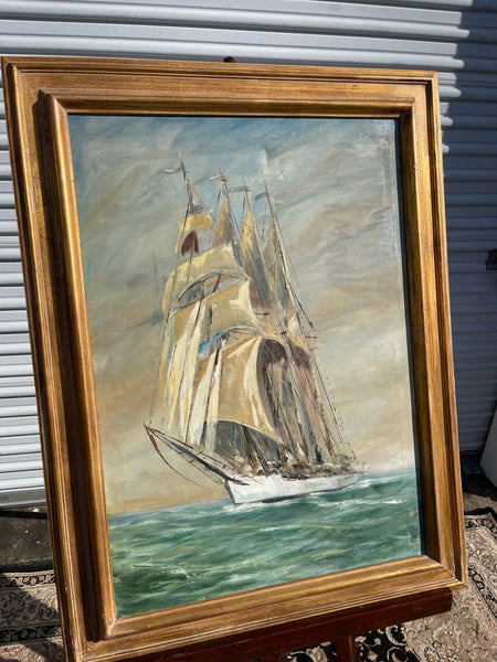 Vintage Sailboat Oil on Canvas