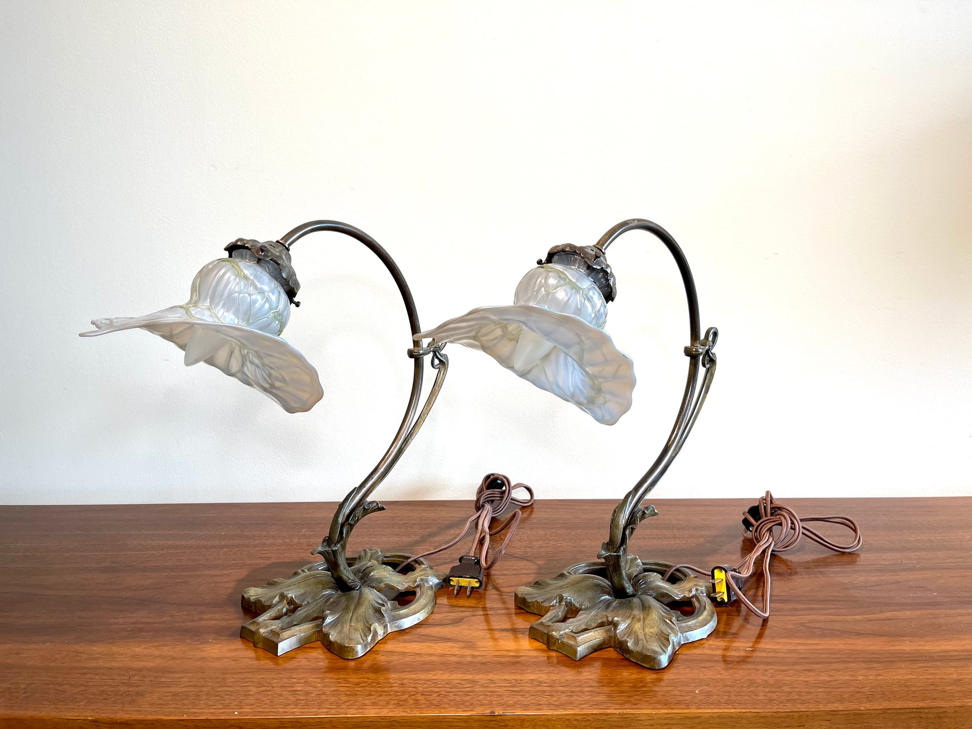 Victorian Art Nouveau Arched Table Lamps