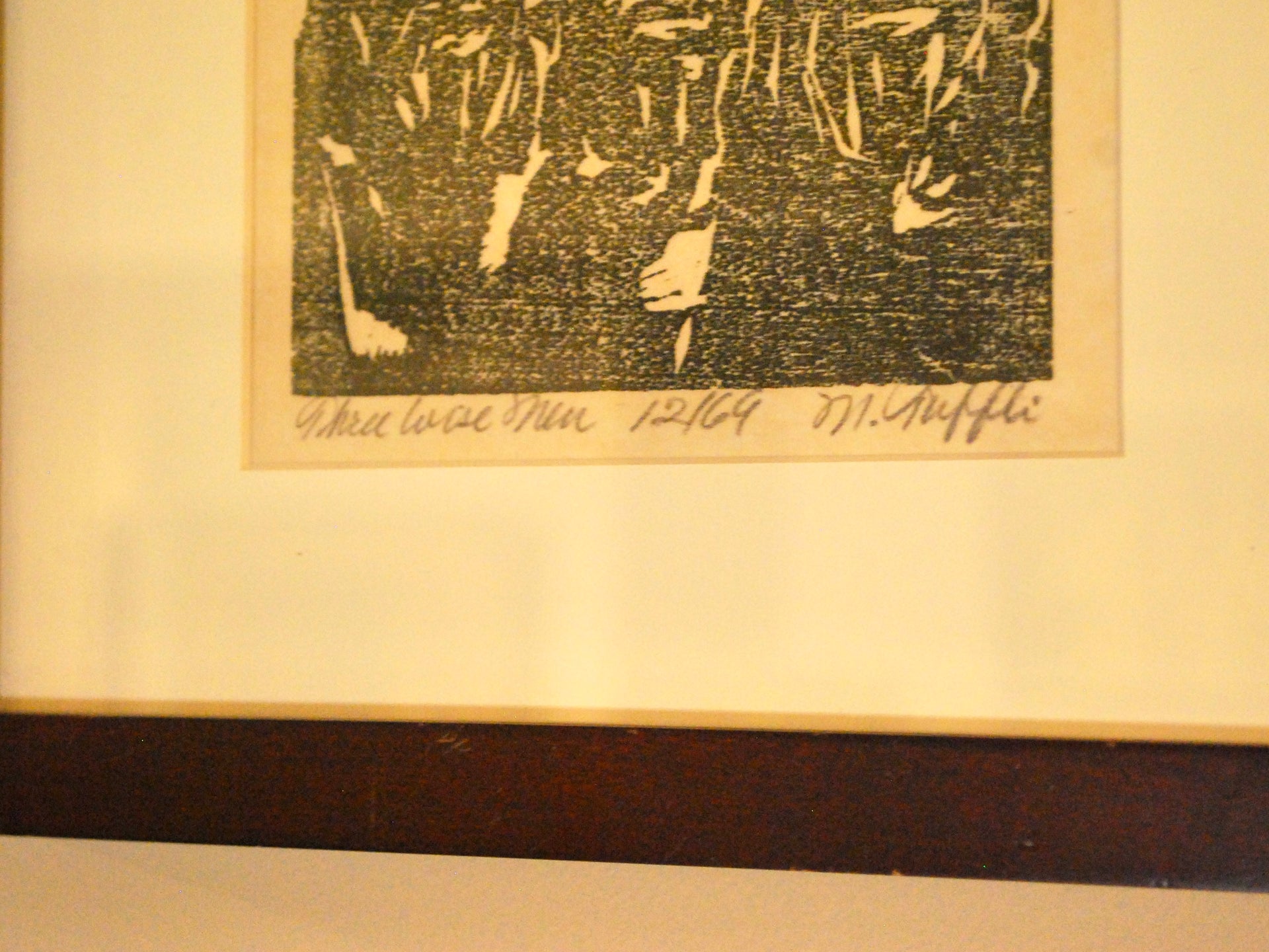 Tuffli Three Wise Men Signed Woodblock Print (Brown Frame)