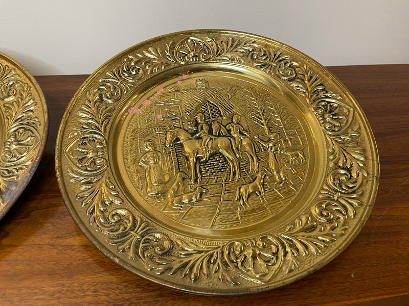 Hammered Brass Equestrian Decorative Plates