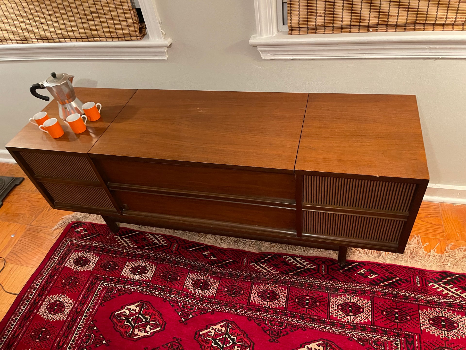 Walnut Stereo Cabinet & Credenza by William Tell for General Electric