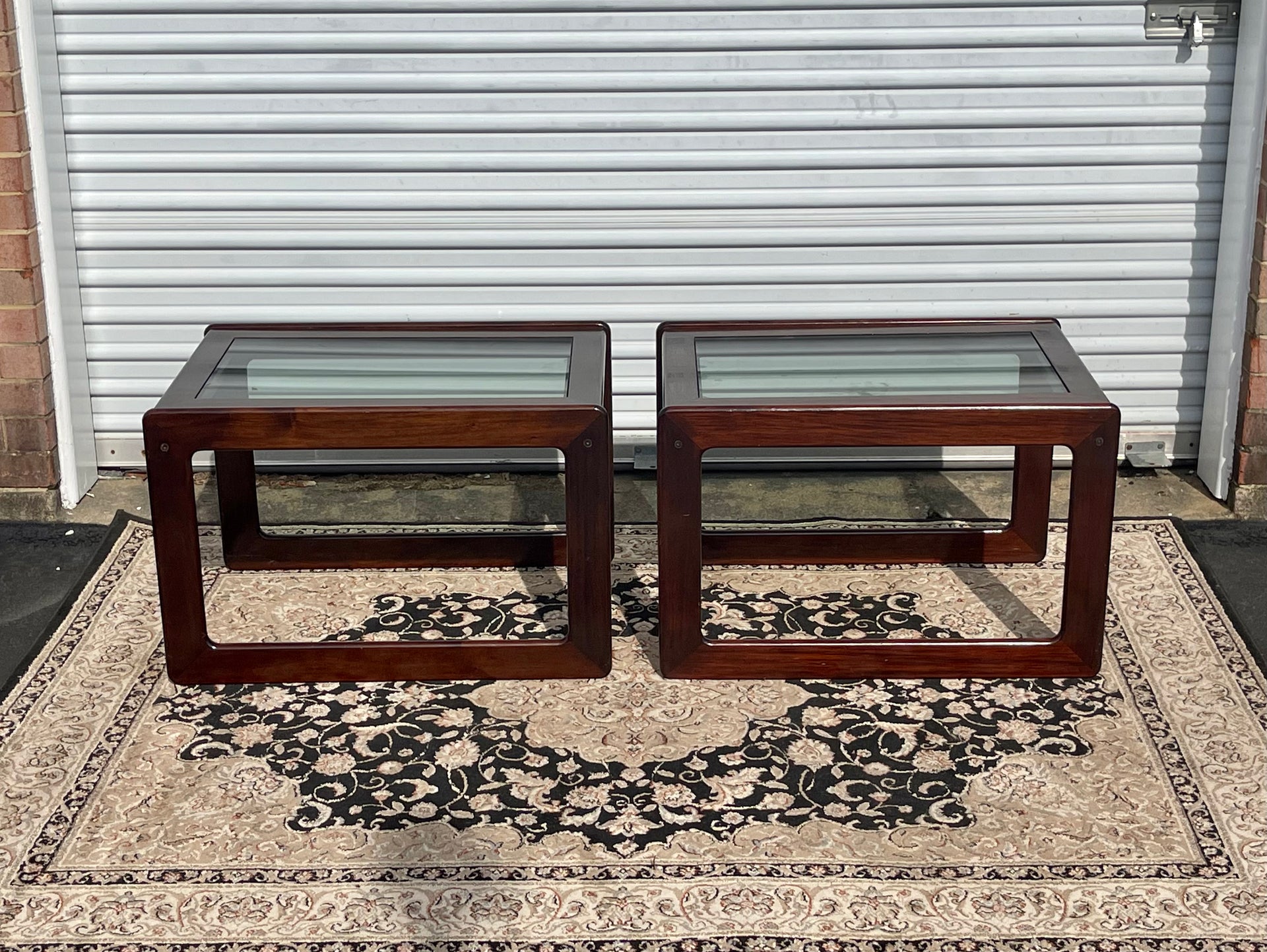 Danish Rosewood and Smoked Glass Side Tables by Komfort