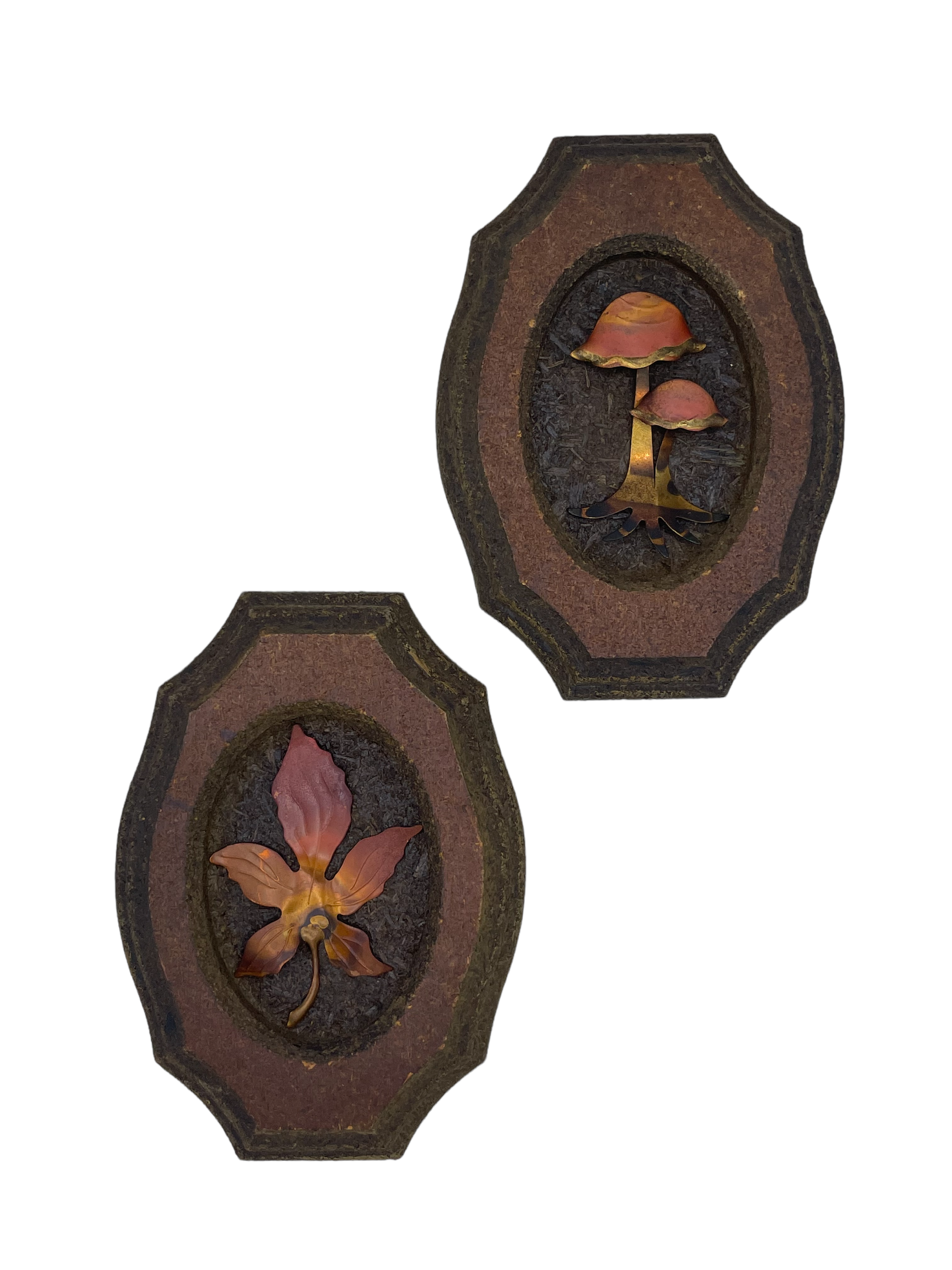 Jere Style Brutalist Copper Mushroom and Leaf Wall Decor