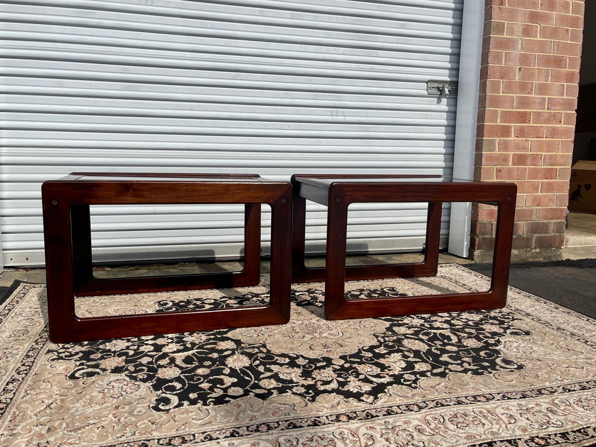 Danish Rosewood and Smoked Glass Side Tables by Komfort
