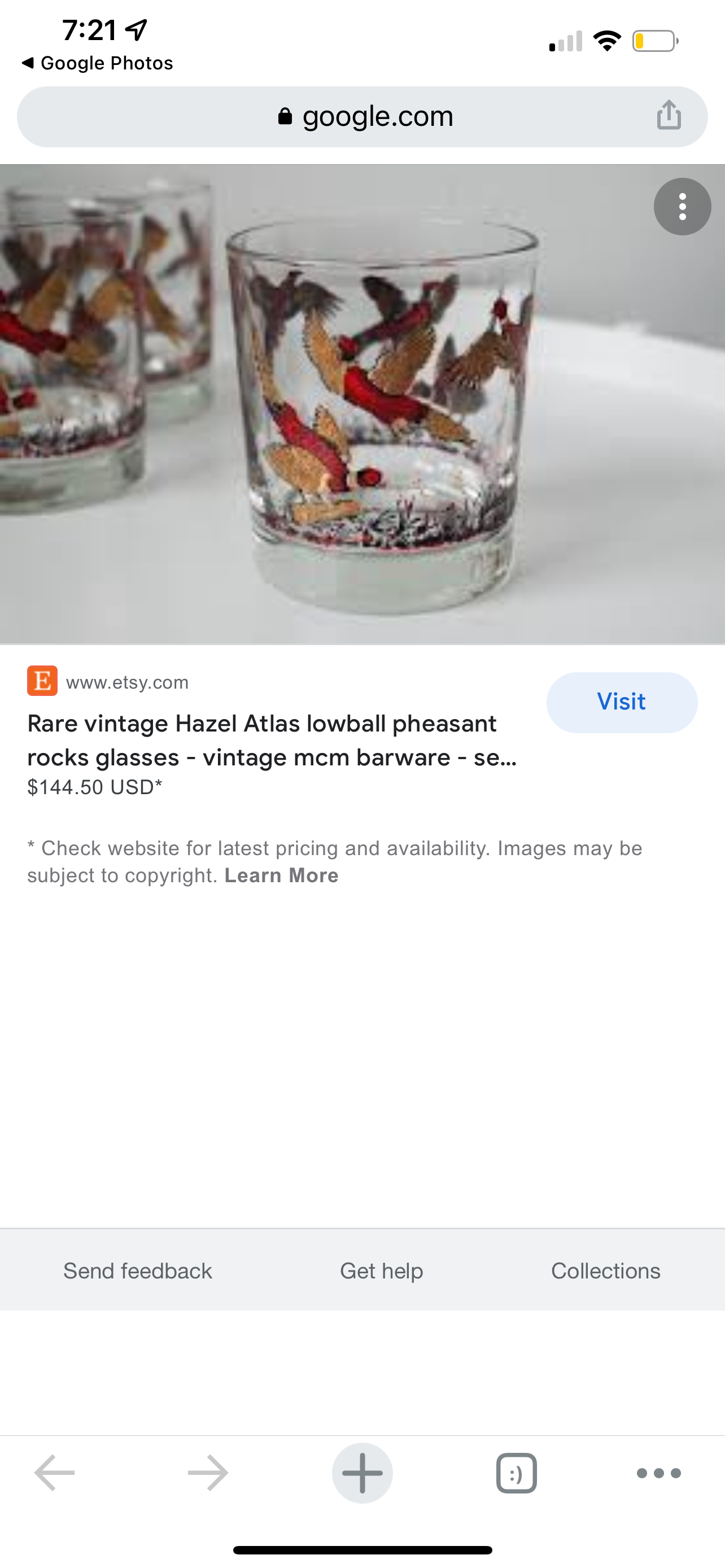 Rare Vintage Hazel Atlas Lowball Pheasant Rocks Glasses