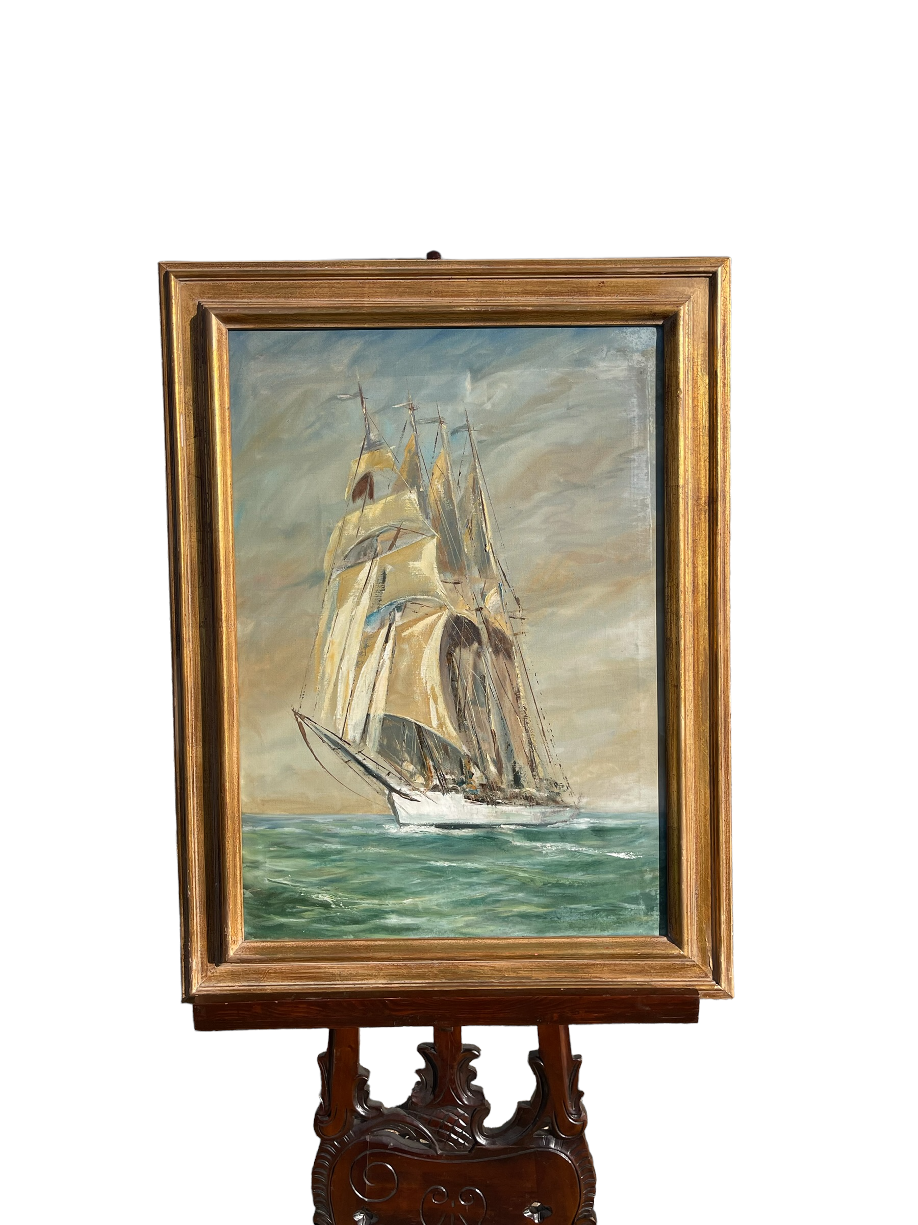 Vintage Sailboat Oil on Canvas