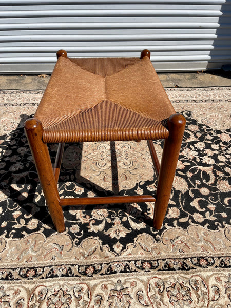 Midcentury Modern Scandinavian Paper Cord Weave Footstool Ottoman
