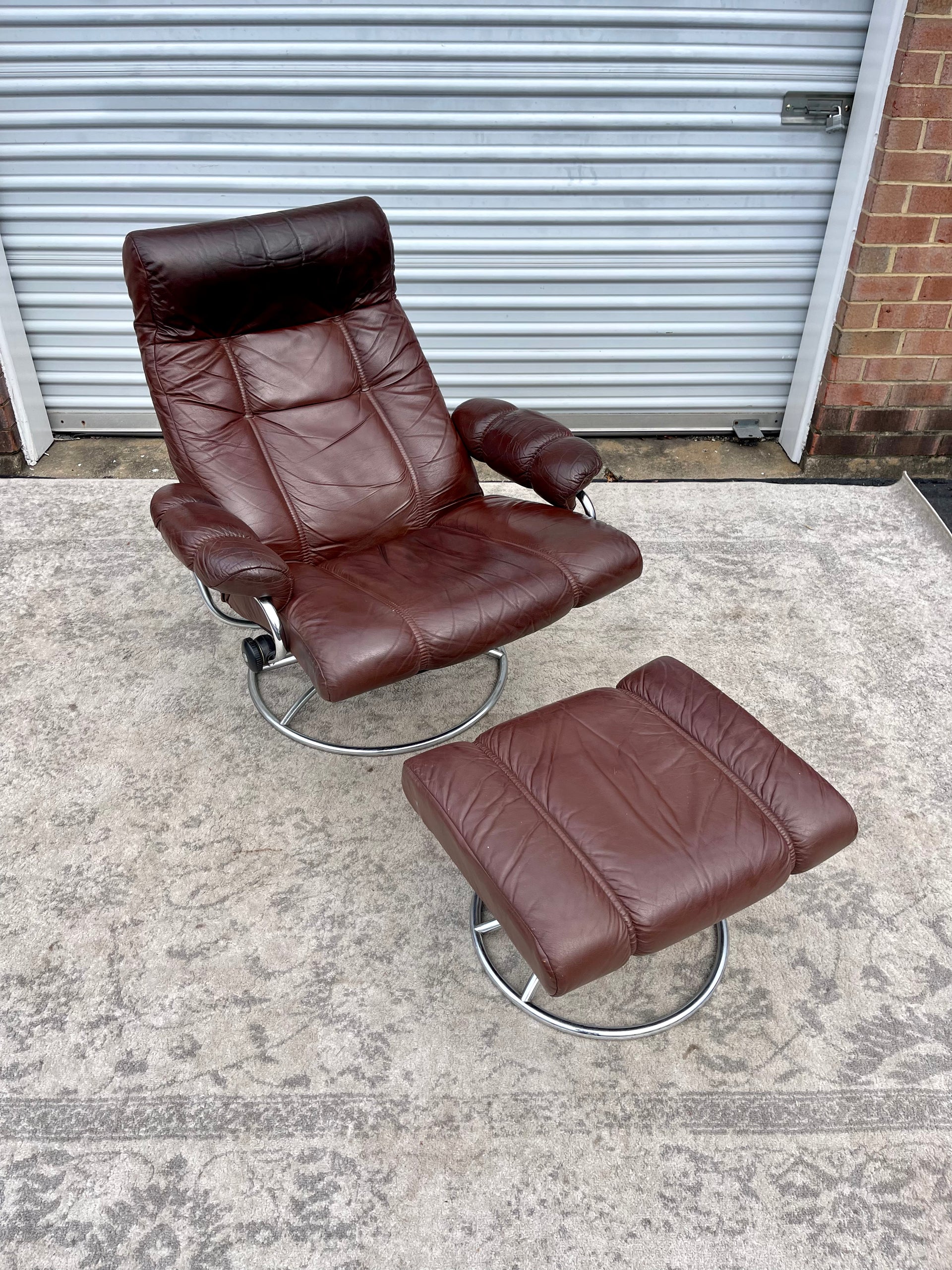 Vintage Ekornes Stressless Recliner Chair and Ottoman