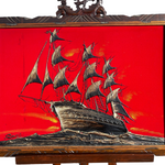 Sosa Mid Century Oil on Velvet Ship Painting