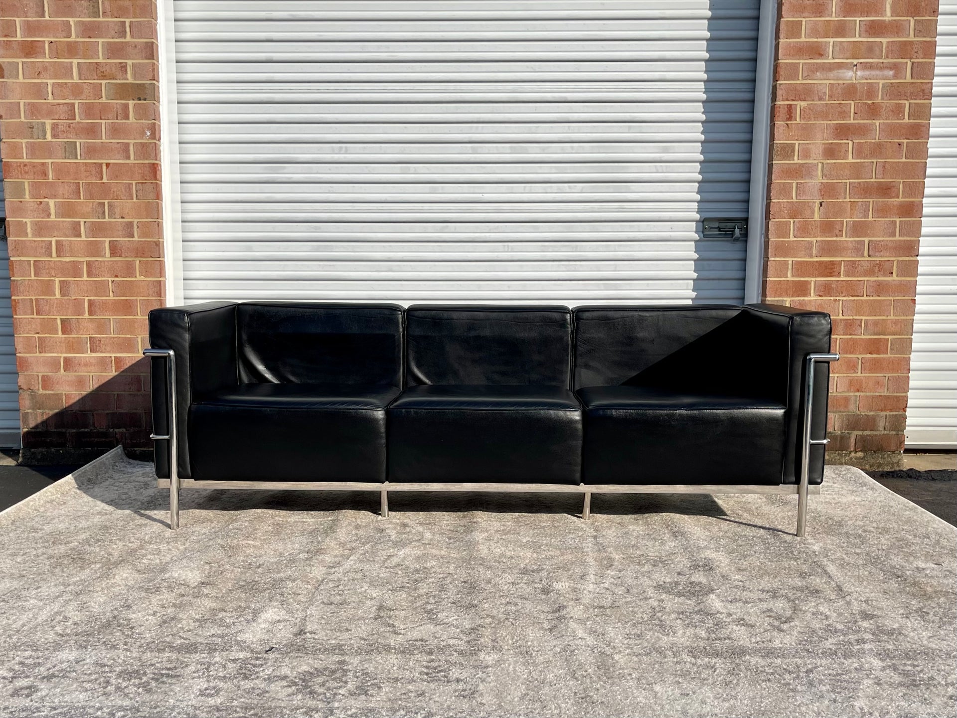 Le Corbusier LC3 Genuine Black Leather Sofa by Modway Furniture