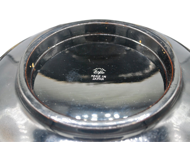 Japanese Hand Painted Black and Gold Wood Lacquer Bowl Set